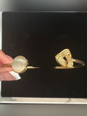 Gold Open Cuff Bracelet with White Stone and Pave Knot Accent